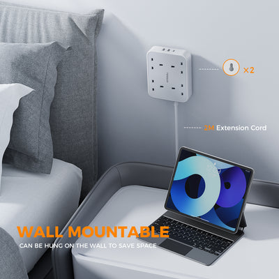 TESSAN - 4 Outlets Extension Cord 13A 4 Way Multi Plug Extension Leads with USB C / TS202-C