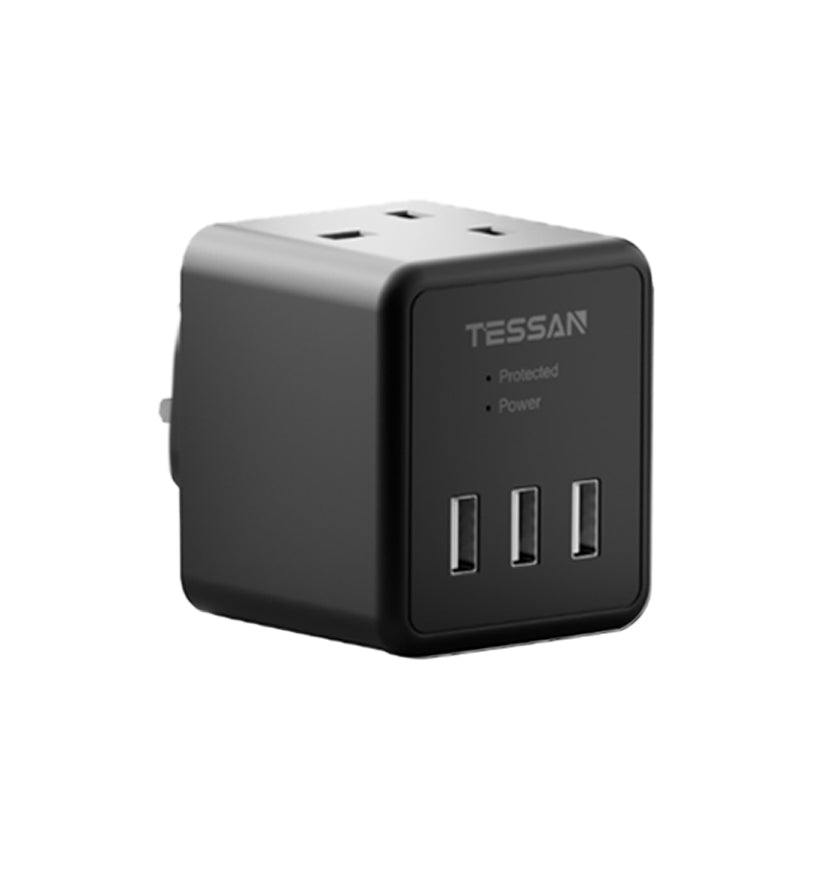 TESSAN - 5 in 1 Cube Wall Plug Extension with 2 AC Sockets and 3 USB Ports