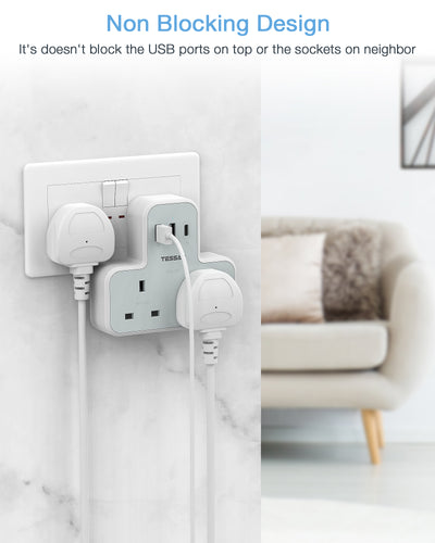 TESSAN - 2 AC outlets Socket Multi Plug Extension Wall Adapter with 1 USB C and 2 USB Ports / 221-C