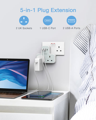 TESSAN - 2 AC outlets Socket Multi Plug Extension Wall Adapter with 1 USB C and 2 USB Ports / 221-C