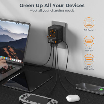 TESSAN - Universal 35W Travel Adaptor with 3 USB C & 2 USB Charging Ports