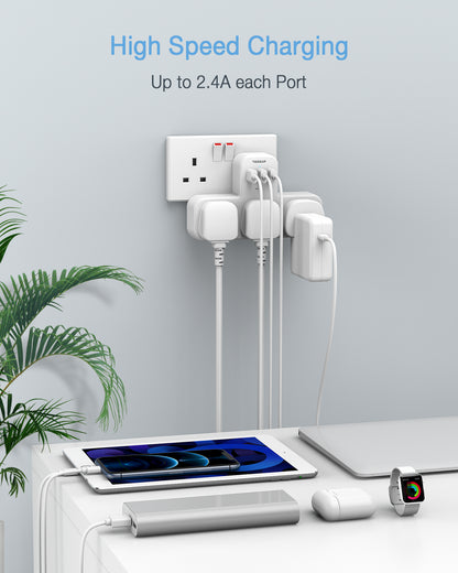 TESSAN - Extension Wall Plug with 3 AC Outlets , 3 USB-A Wall Adapter Charger