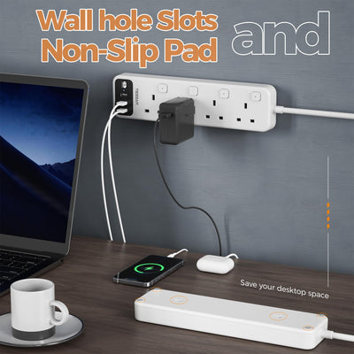 TESSAN - 4 Outlets Extension Cord 13A Individual Switches with 2M Cable and USB-A