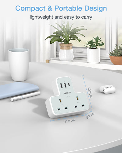 TESSAN - 2 AC outlets Socket Multi Plug Extension Wall Adapter with 1 USB C and 2 USB Ports / 221-C