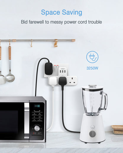 TESSAN - Extension Wall Plug with 3 AC Outlets , 3 USB-A Wall Adapter Charger
