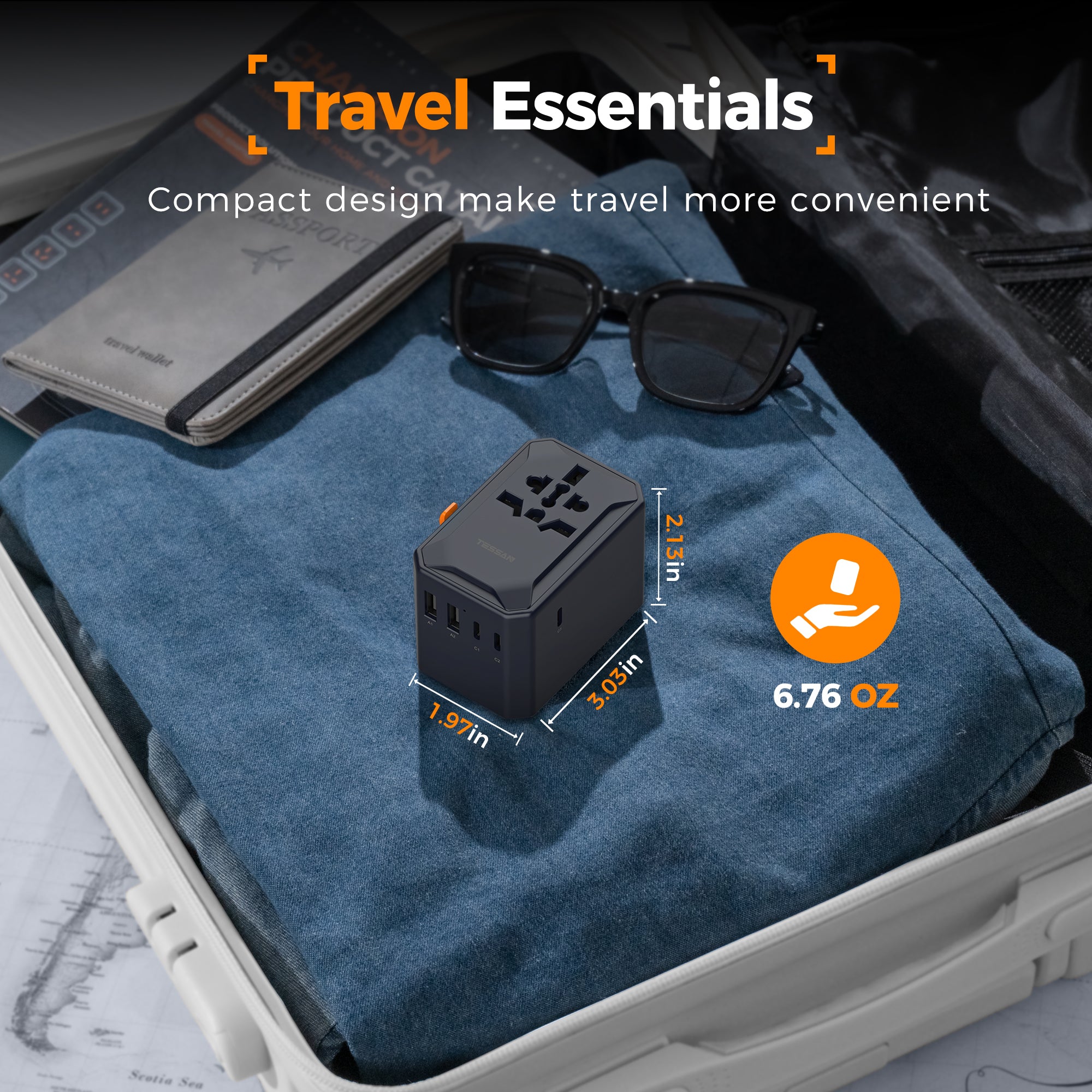 TESSAN - NEW 65W International Travel Adapter Universal Charger with 2 USB A & 3 C Ports