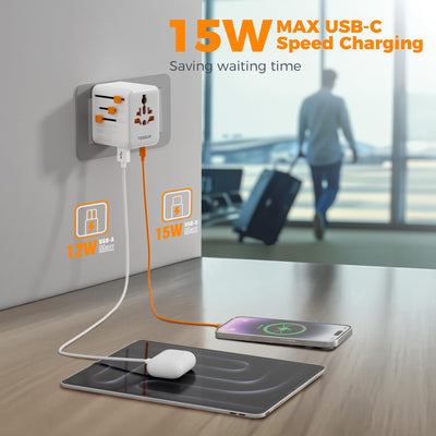 TESSAN - Universal 28W International Travel Adapter with 2 USB A & 3 C Ports
