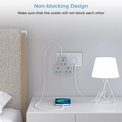 TESSAN - 3 AC Wall Socket Outlet Multi Plug Extension Wall Adapter with 3 USB Ports / TS-226