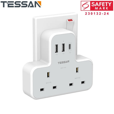 TESSAN - 2 AC outlets Socket Multi Plug Extension Wall Adapter with 1 USB C and 2 USB Ports / 221-C
