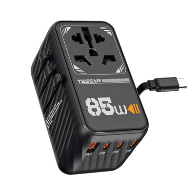 TESSAN - Universal 85W International Travel Adapter with Built-in USB-C 75cm Cable / 656EFW