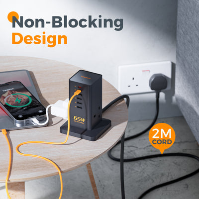 TESSAN - 65W GaN Charger Multiple Extension Cord Extension Tower with USB C Charging Station