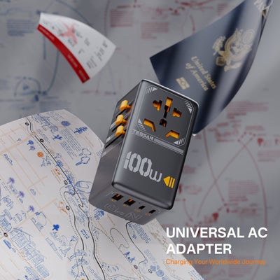 TESSAN - International 100W Fast Charging Adaptor with 2 USB C & 2 USB Charging Ports