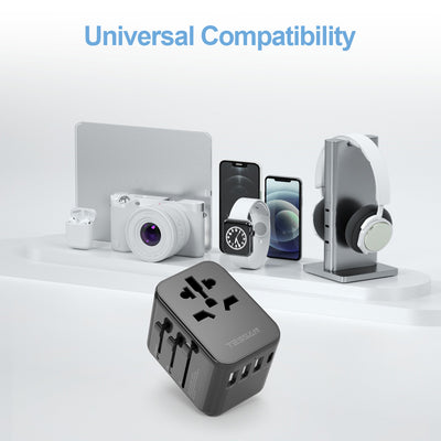 TESSAN - 17W Travel Charger Multi Plug Adaptor with 3 USB and 1 Type C / 633FC-BK