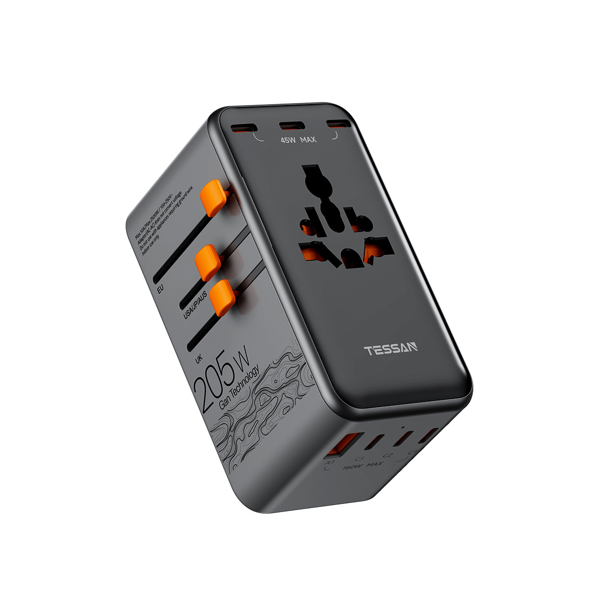 TESSAN 205W Universal Travel Plug Adapter International Travel Adapter Worldwide with USB Type C