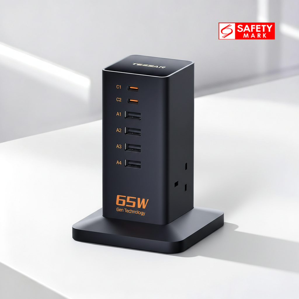TESSAN - 65W GaN Charger Multiple Extension Cord Extension Tower with USB C Charging Station