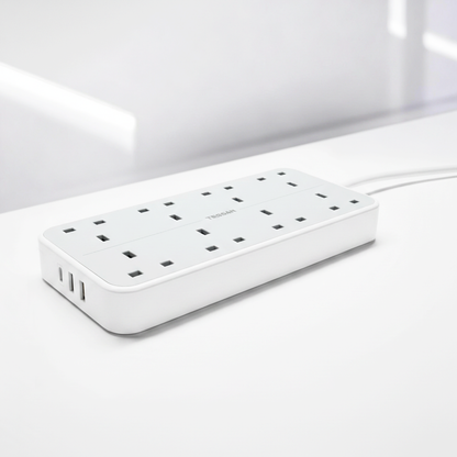 TESSAN - Power Strip 13A 8 Ways Outlet Socket Multi Plug Extension Leads UK Plug