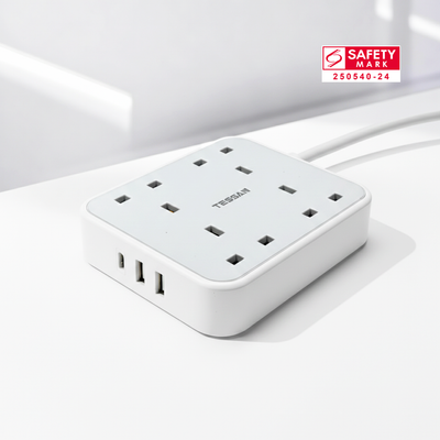TESSAN - 4 Outlets Extension Cord 13A 4 Way Multi Plug Extension Leads with USB C / TS202-C
