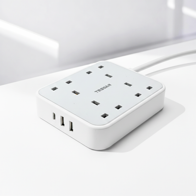 TESSAN - 4 Outlets Extension Cord 13A 4 Way Multi Plug Extension Leads with USB C / TS202-C