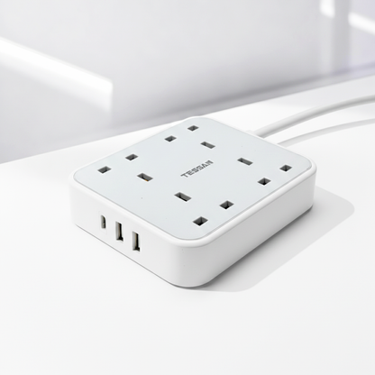 TESSAN - 4 Outlets Extension Cord 13A 4 Way Multi Plug Extension Leads with USB C