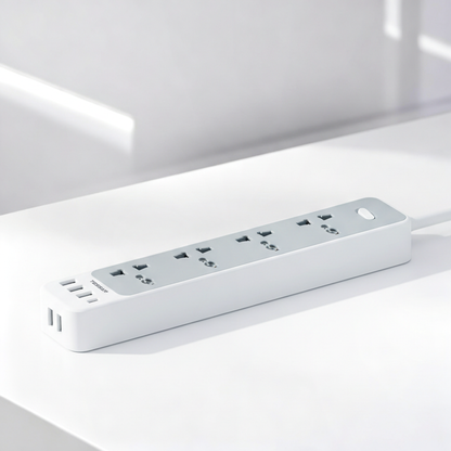 Tessan Universal Extension Cord Extension Socket With 4AC USB C 3.0A Charger Adapter 2 Meter Power Strip
