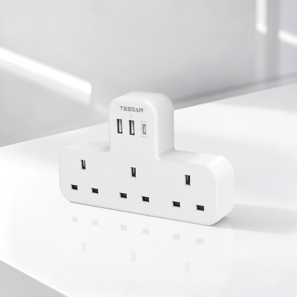 TESSAN - Extension Wall Plug with 3 AC Outlets , 2 USB-A and 1 USB-C Ports