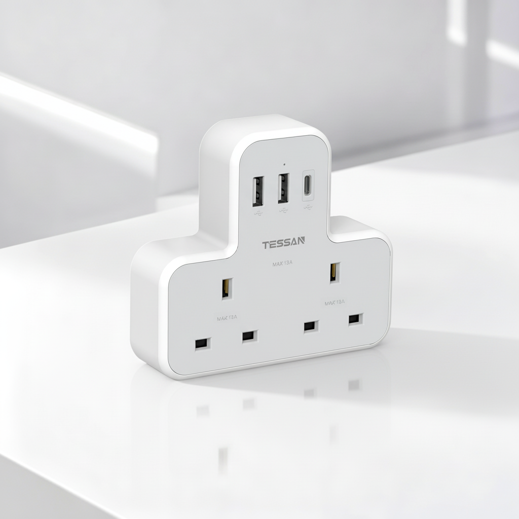 TESSAN - 2 AC outlets Socket Multi Plug Extension Wall Adapter with 1 USB C and 2 USB Ports