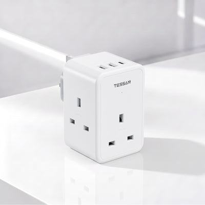 TESSAN - 3 Main Outlets Wall Socket Multi Plug Extension Wall Adapter with 2 USB and Type C