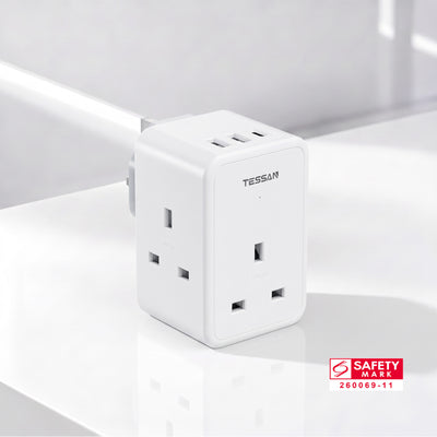 TESSAN - 3 Main Outlets Wall Socket Multi Plug Extension Wall Adapter with 2 USB and Type C